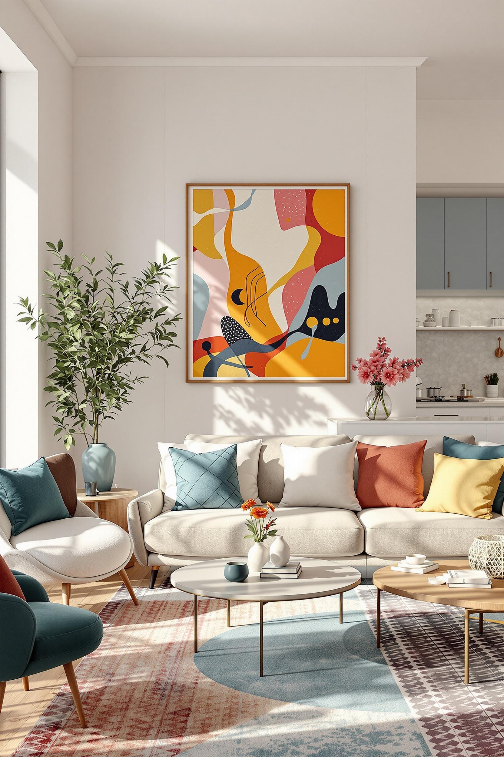 Open-plan design showing living and working areas with subtle zoning