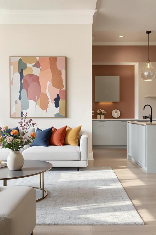 Sage green and terracotta color zoning