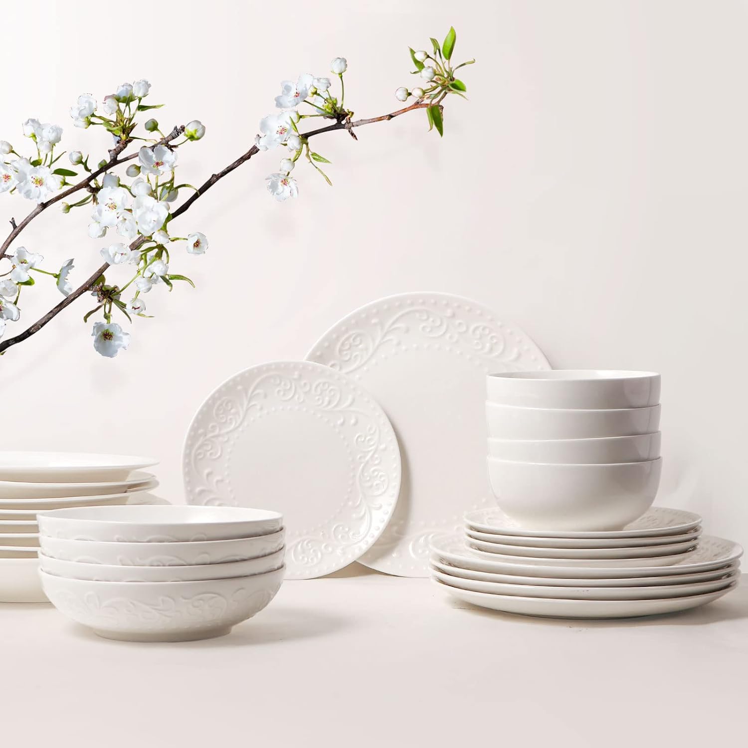 Large White Pasta Bowl Set