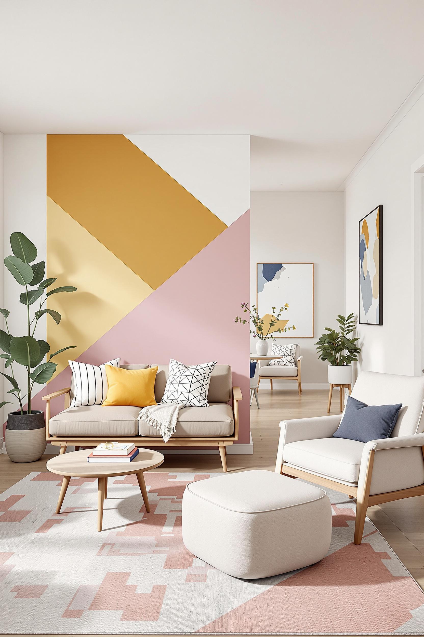 Horizontal color blocked zone in a living room