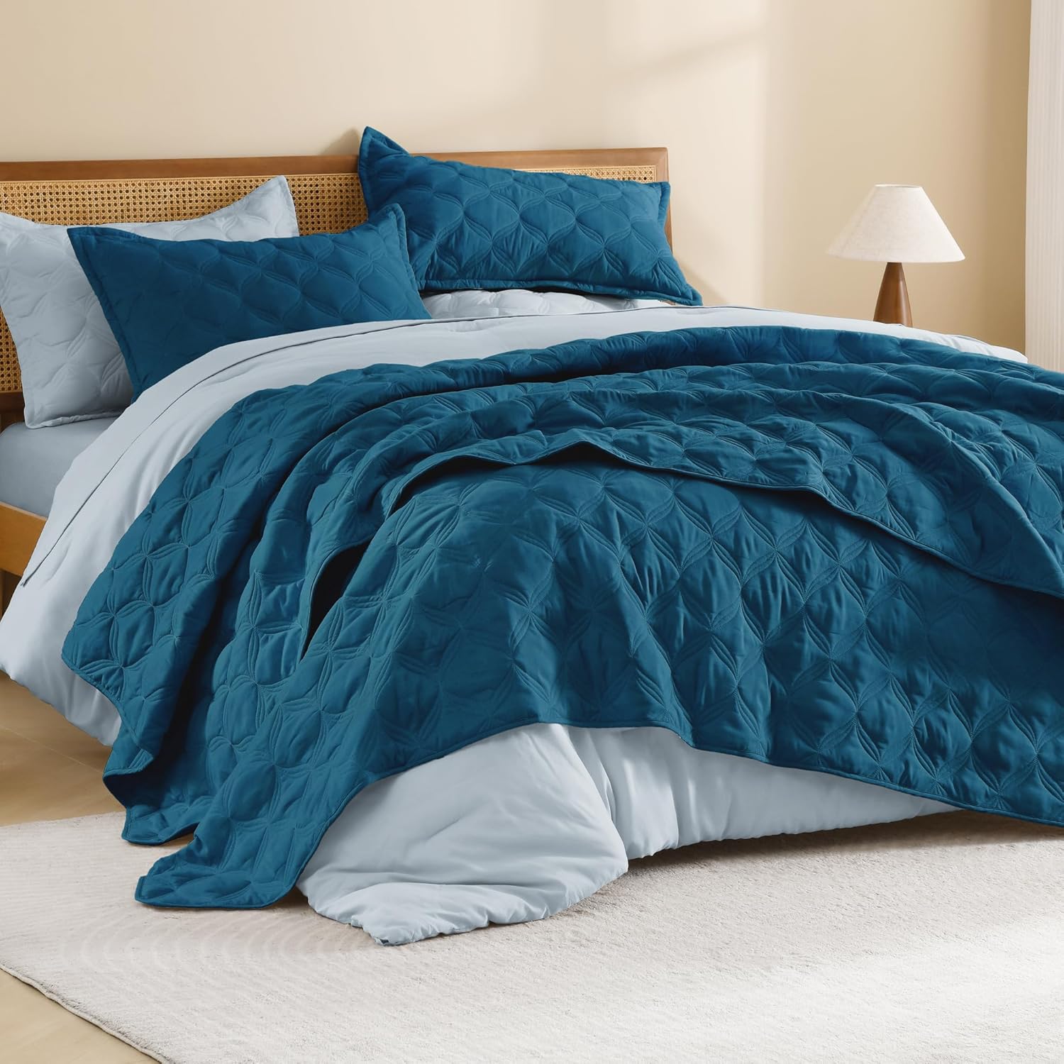 Teal Quilted Bedspread Set