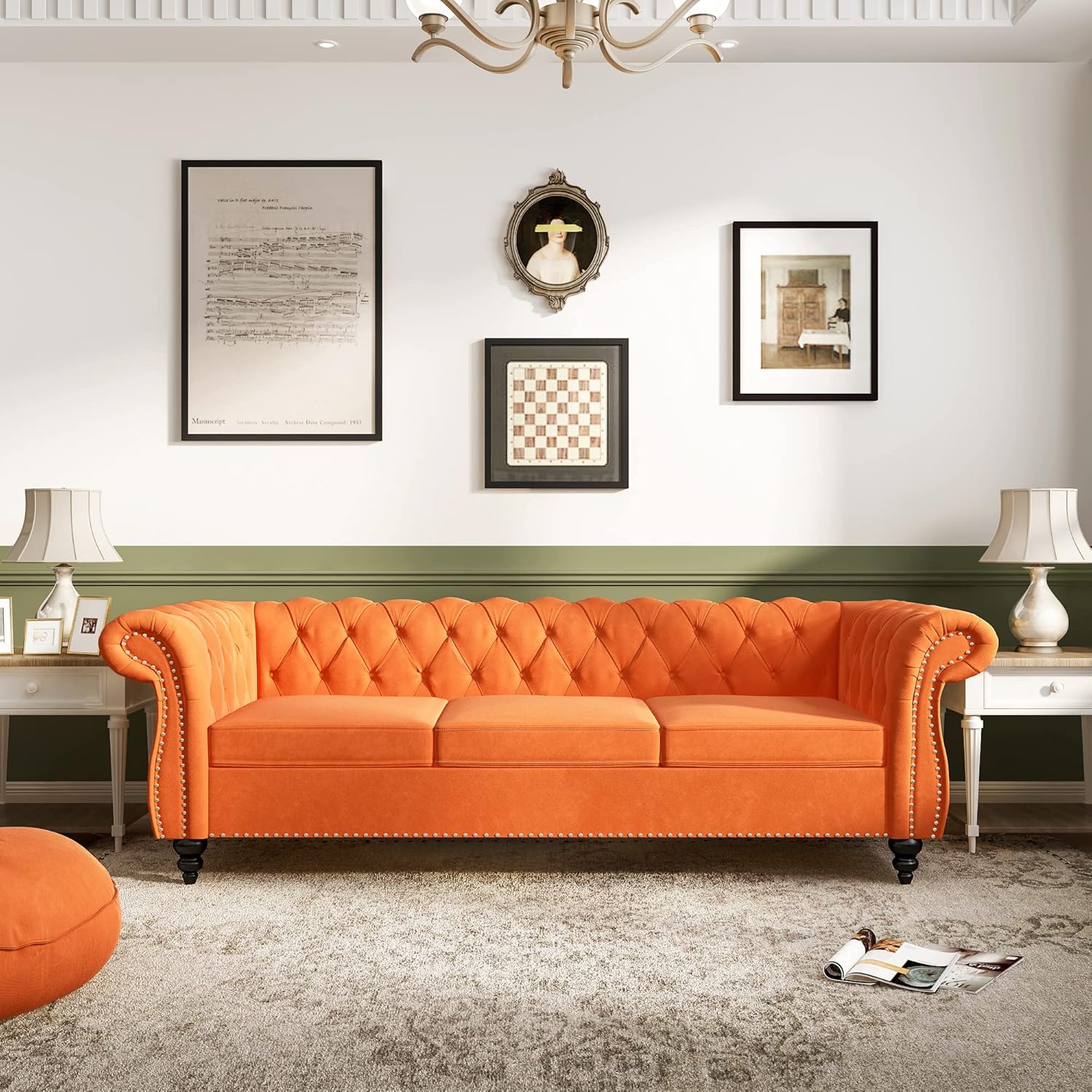 Orange Chesterfield Velvet Sofa