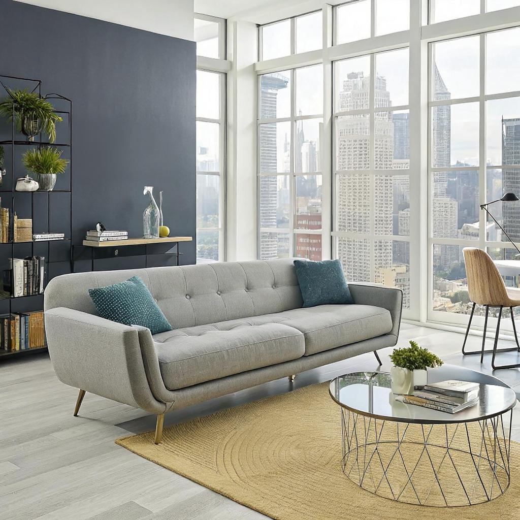 Mid-Century Modern Light Gray Sofa