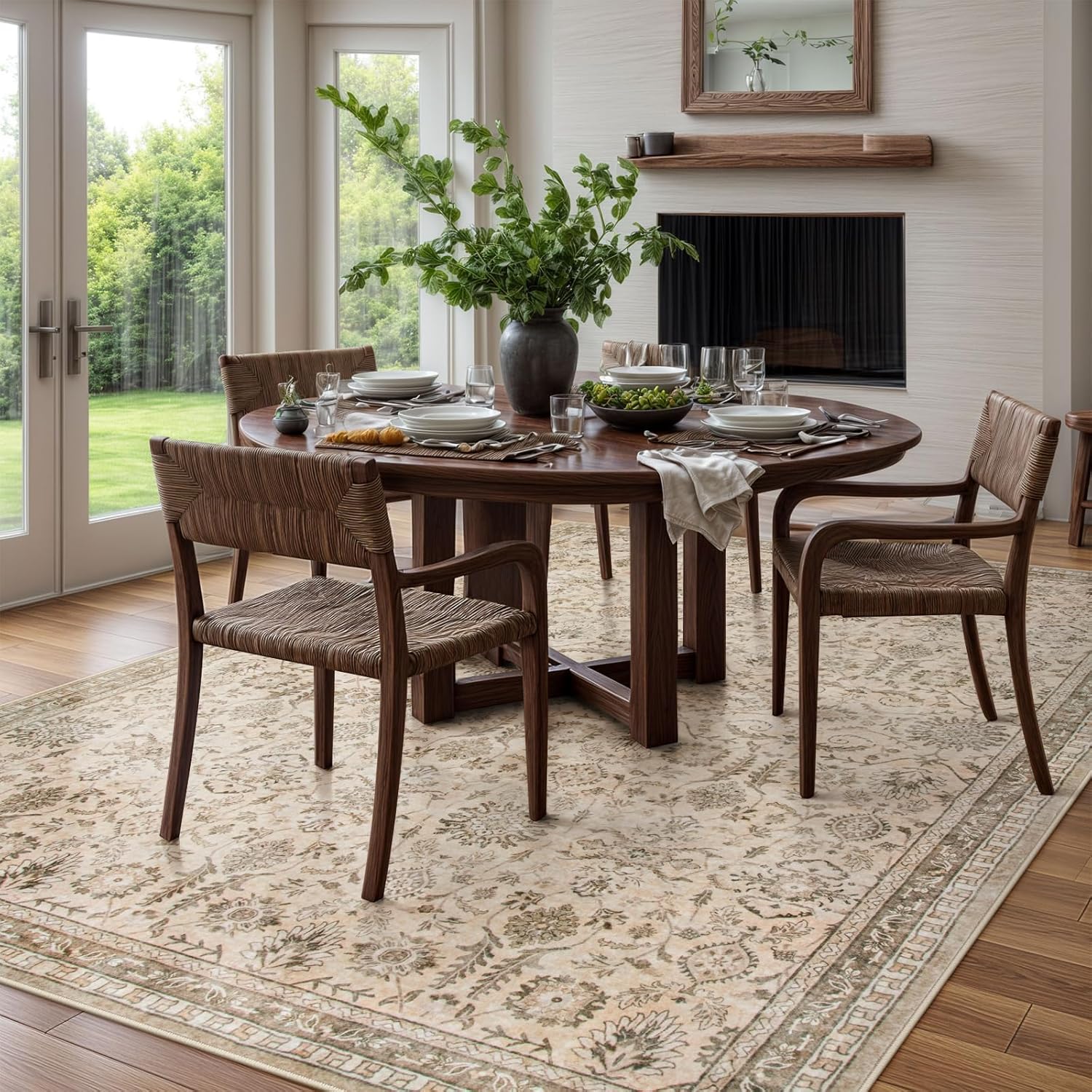 8x10 Beige Floral Area Rug