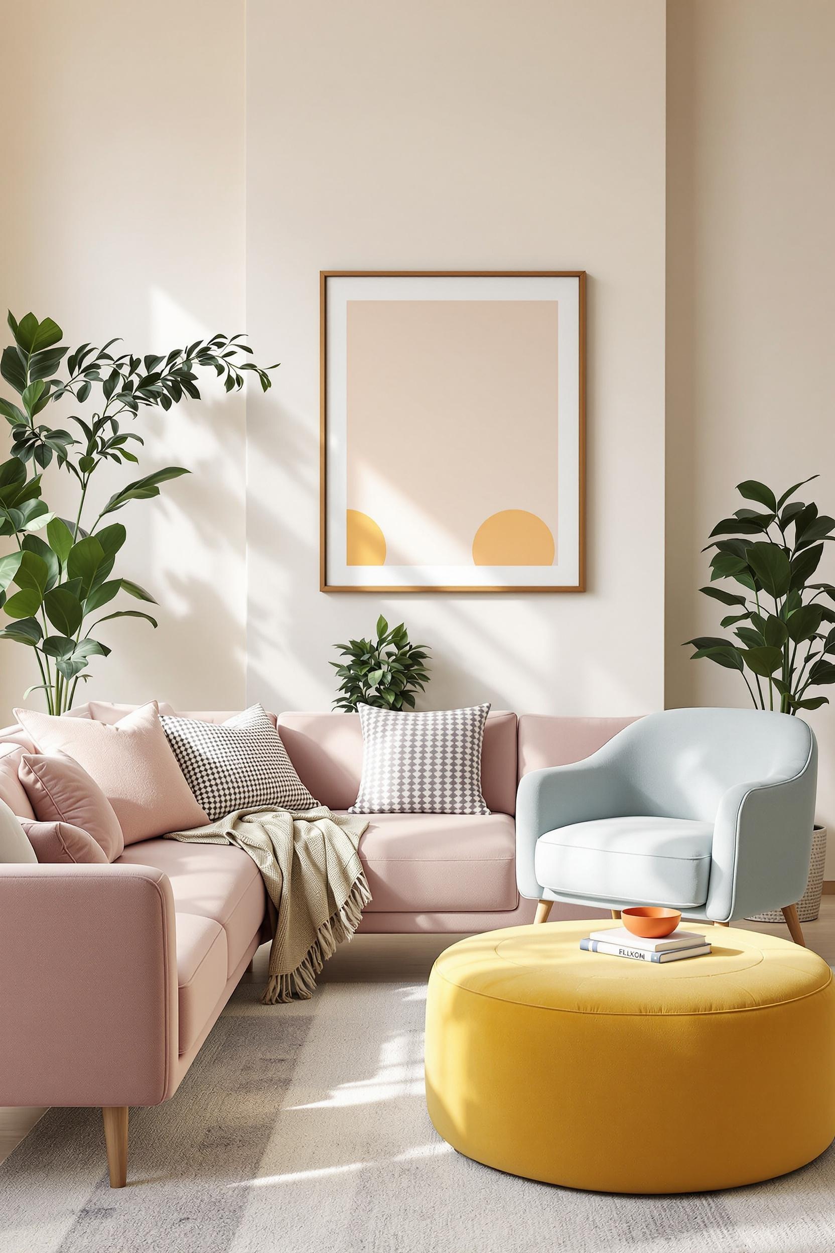 Muted Pastel Living Room Design