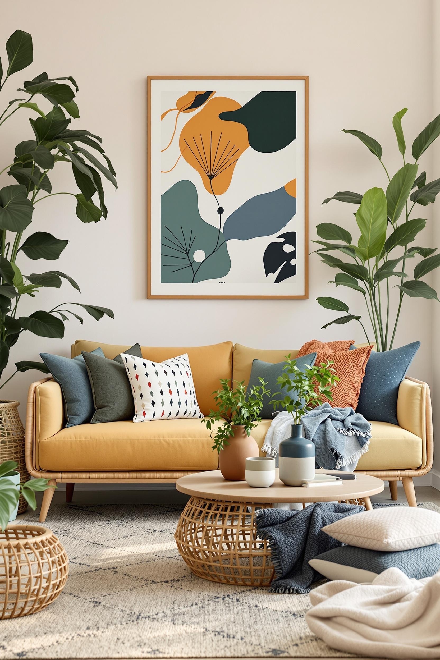 Nature-Inspired Living Room with Deep Green and Terracotta Accents