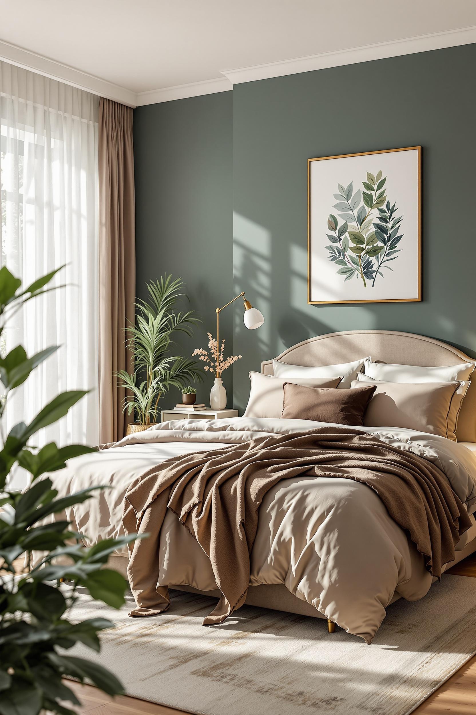 Coastal-Inspired Neutral and Muted Green Accent Wall