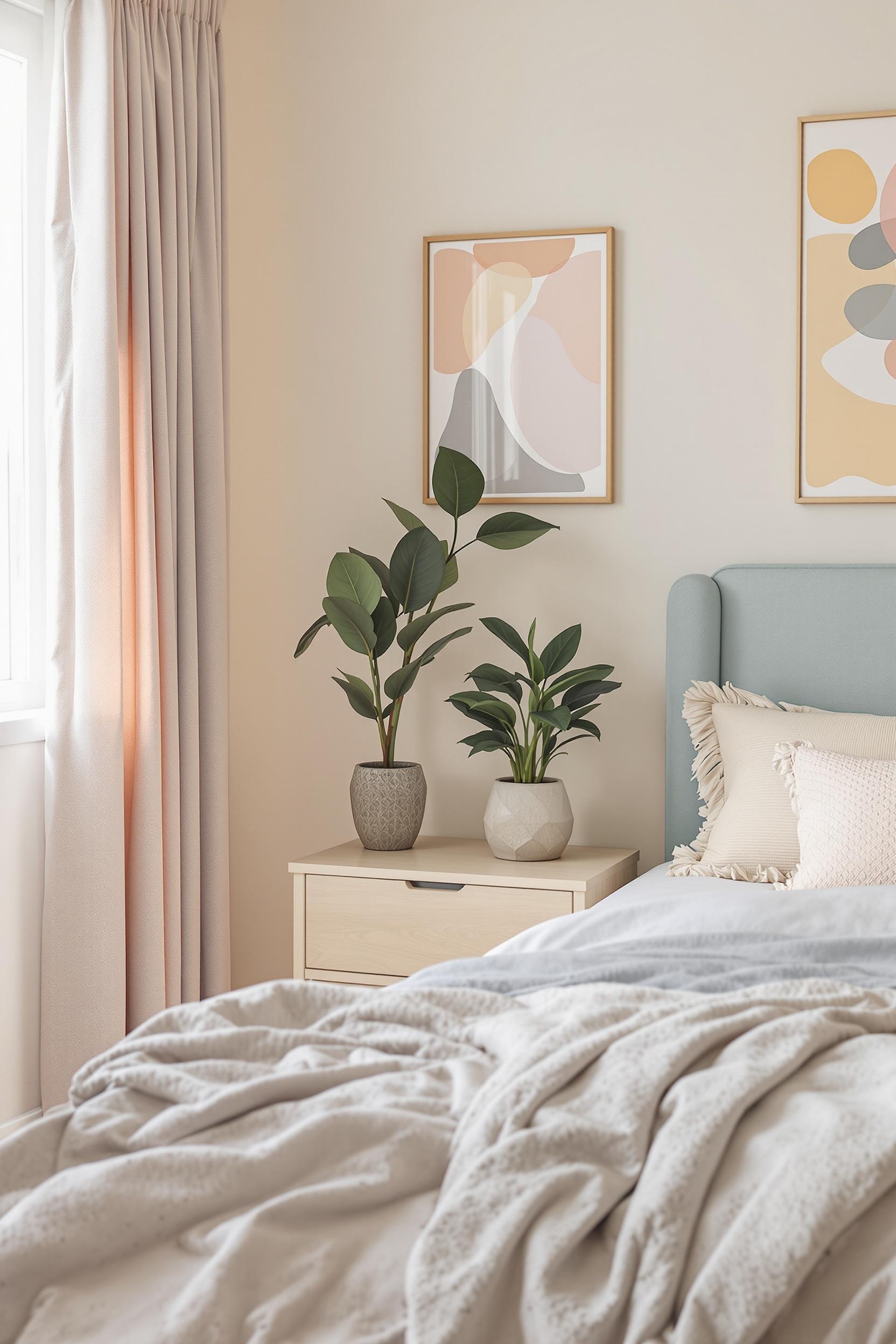 Soft pastel geometric color blocking in living room