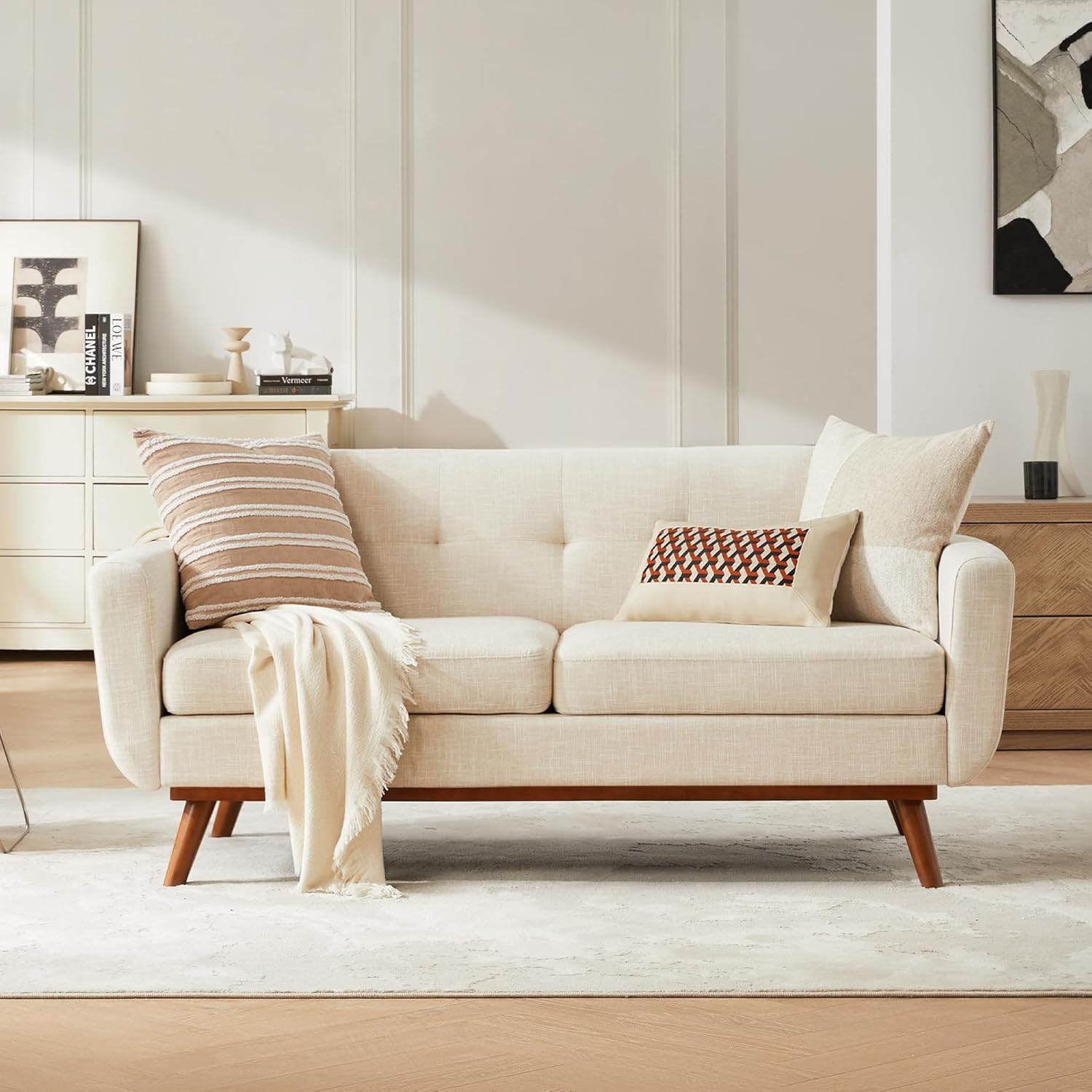 Mid Century Loveseat in Beige