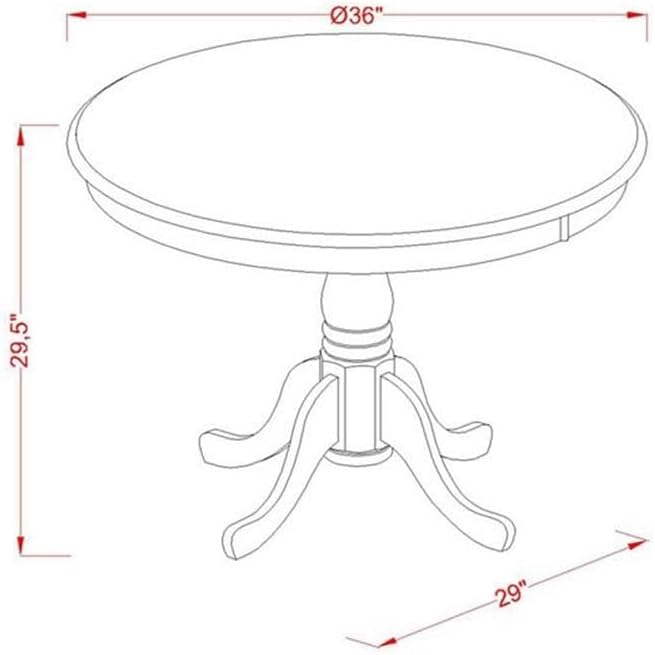 East West Furniture ANT-AWA-TP Antique Modern Kitchen Table - a Round Dining Table Top with Pedestal Base, 36x36 Inch, Walnut