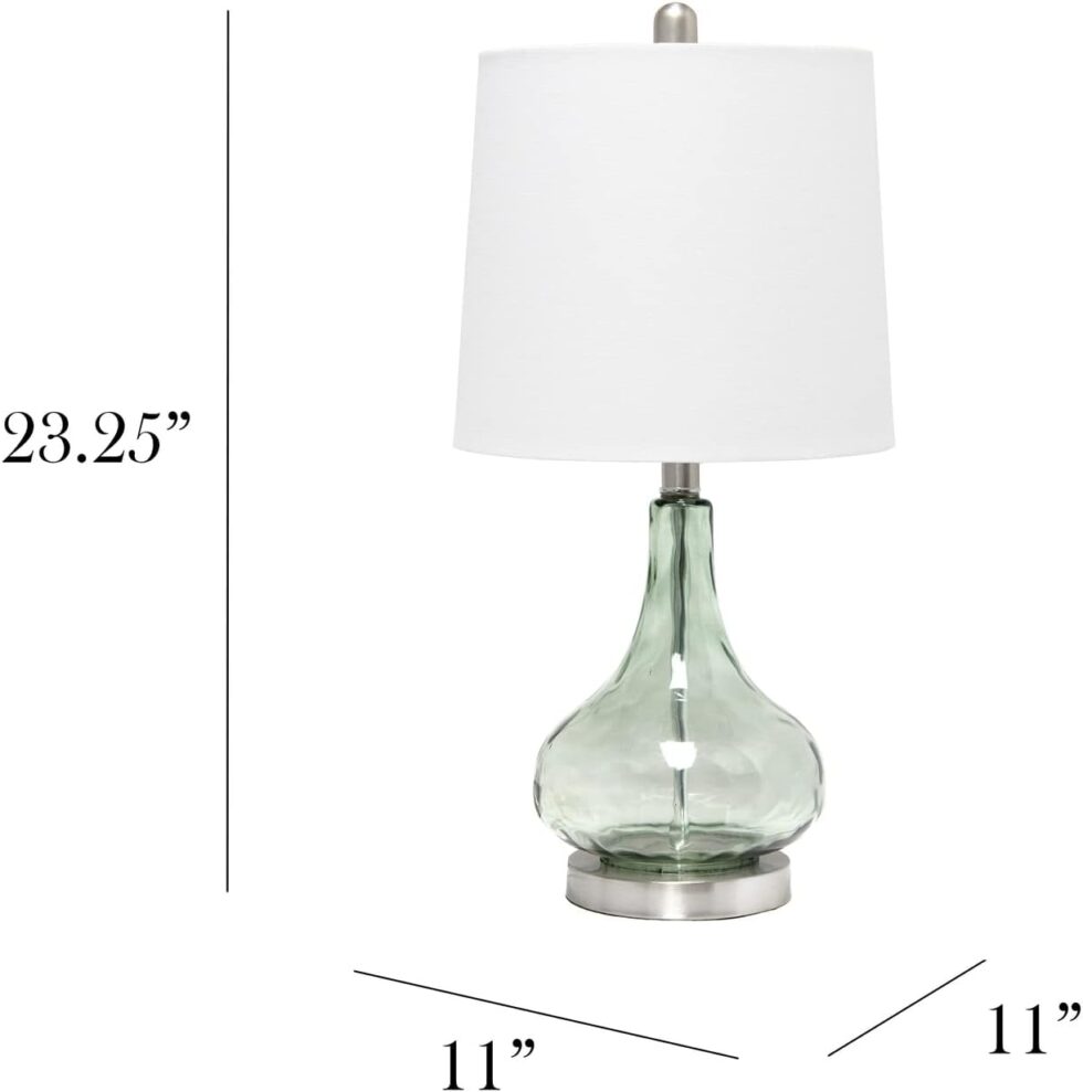 Elegant Designs LT3326-SGE 23.25" Modern Colored Dimpled Glass Endtable Bedside Table Desk Lamp with White Fabric Shade, Green/Gray Sage