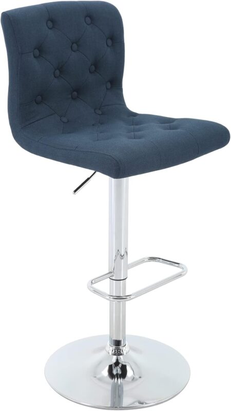 Brage Living Tufted Fabric Bar Stool, Adjustable Swivel Counter Height Barstool with Back, Upholstered Armless Airlift Bar Chair for Kitchen Dining Cafe, 1 pc (Blue)