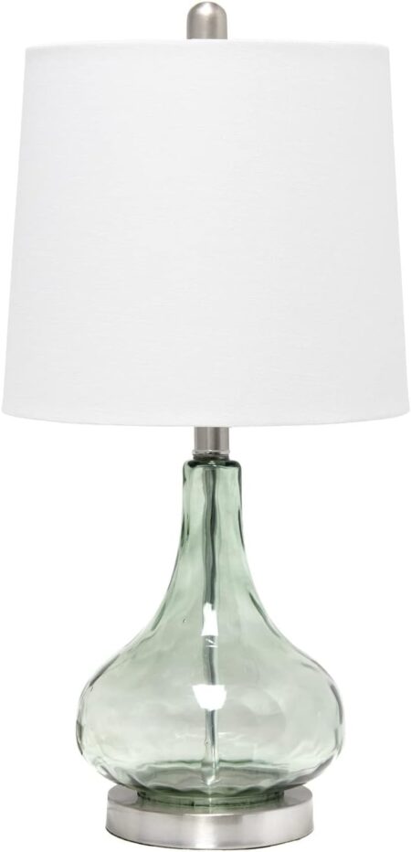 Elegant Designs LT3326-SGE 23.25" Modern Colored Dimpled Glass Endtable Bedside Table Desk Lamp with White Fabric Shade, Green/Gray Sage