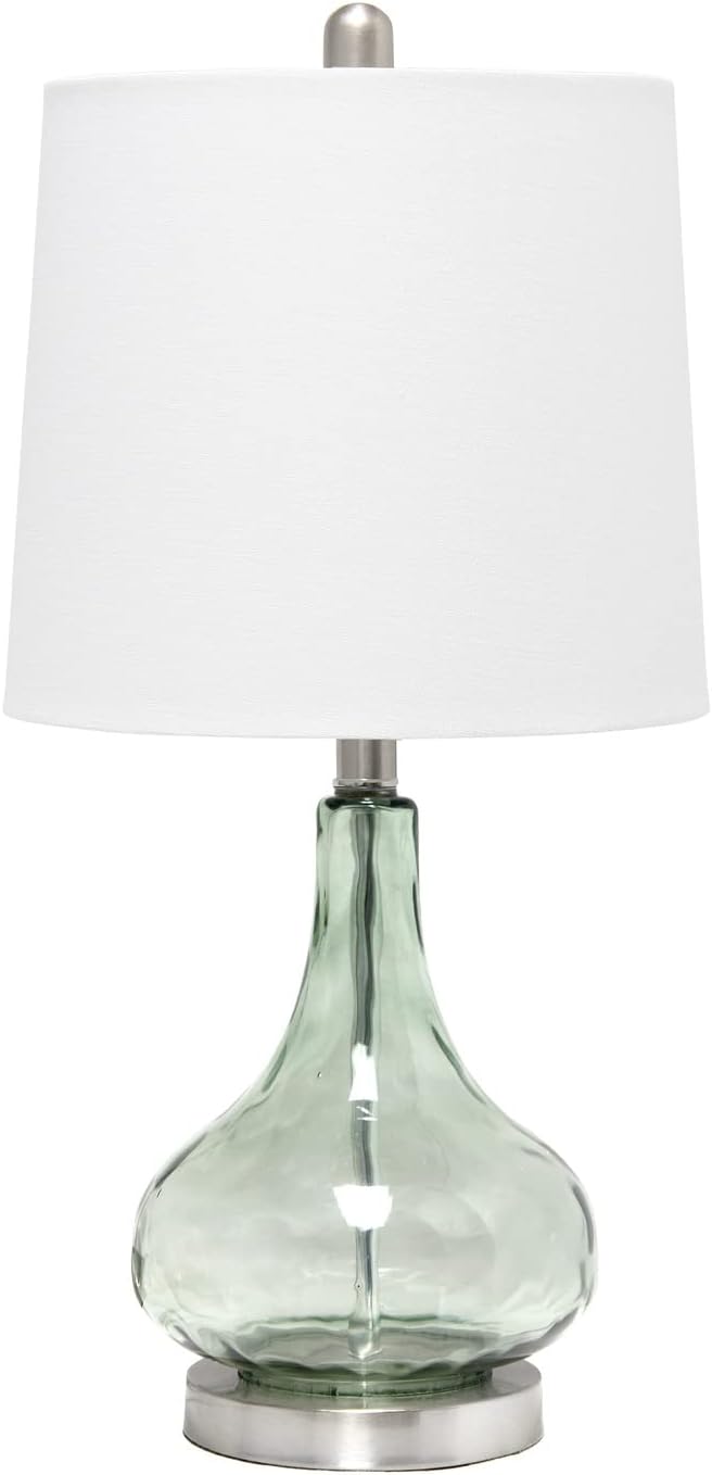 Elegant Designs LT3326-SGE 23.25" Modern Colored Dimpled Glass Endtable Bedside Table Desk Lamp with White Fabric Shade, Green/Gray Sage