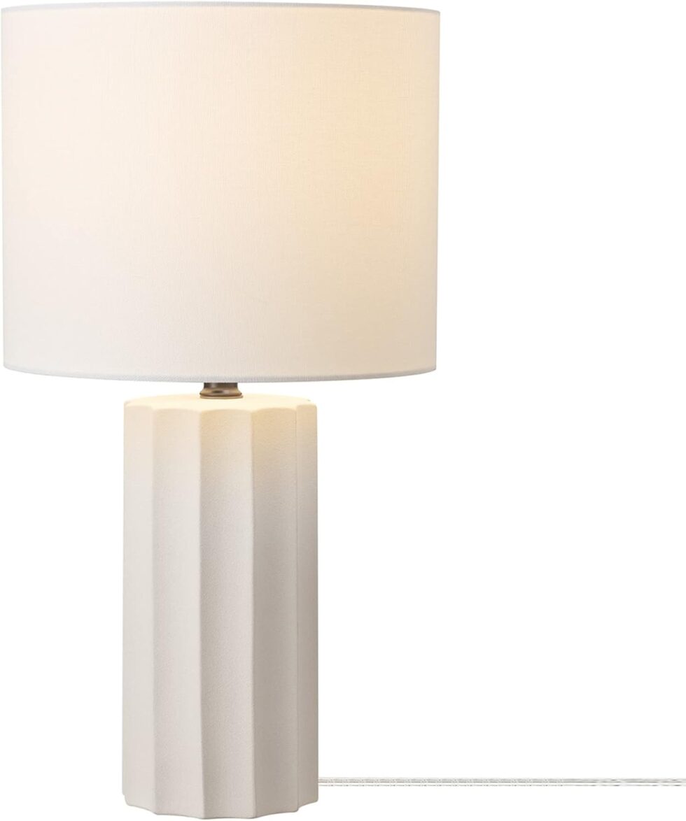 GLOBE Electric 65922 20" Table Lamp, Ribbed Concrete Finish, White Linen Shade