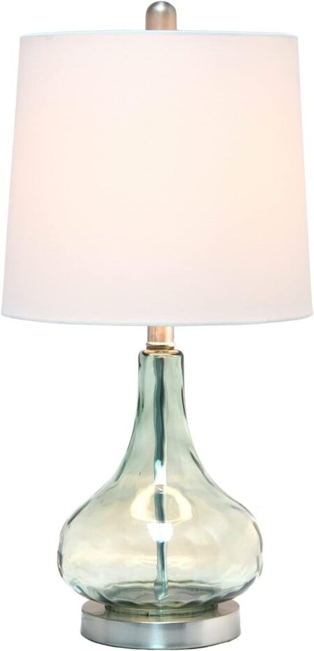 Elegant Designs LT3326-SGE 23.25" Modern Colored Dimpled Glass Endtable Bedside Table Desk Lamp with White Fabric Shade, Green/Gray Sage