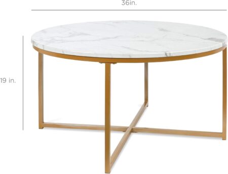 Best Choice Products 36in Faux Marble Accent Table, Modern End Table, Large Coffee Table Home Decor for Living Room, Dining Room, Tea, Coffee w/Metal Frame, Foot Caps, Designer - White/Gold