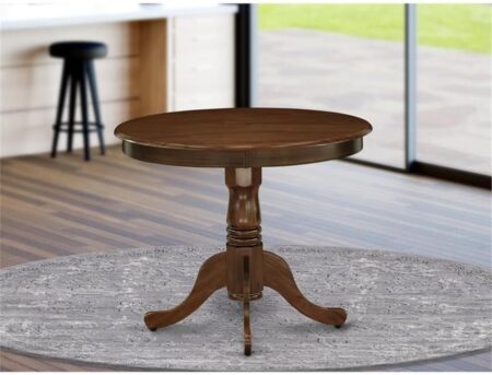 East West Furniture ANT-AWA-TP Antique Modern Kitchen Table - a Round Dining Table Top with Pedestal Base, 36x36 Inch, Walnut