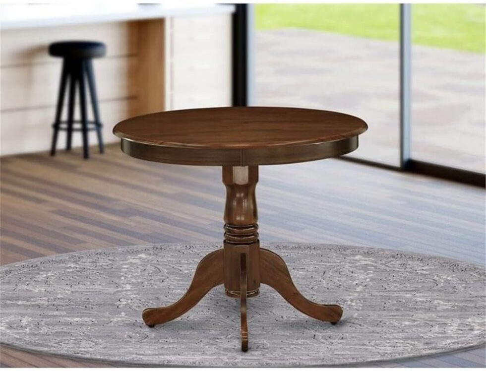 East West Furniture ANT-AWA-TP Antique Modern Kitchen Table - a Round Dining Table Top with Pedestal Base, 36x36 Inch, Walnut