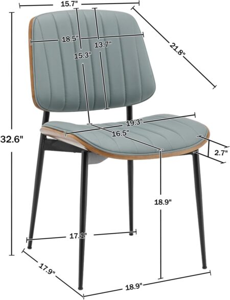 LUNLING Dining Chairs Set of 4 Mid Century Modern Retro Faux Leather Chair with Walnut Bentwood Upholstered Seat Metal Legs Chairs,Adjustable Foot for Kitchen Dining Room Chairs(Blue)
