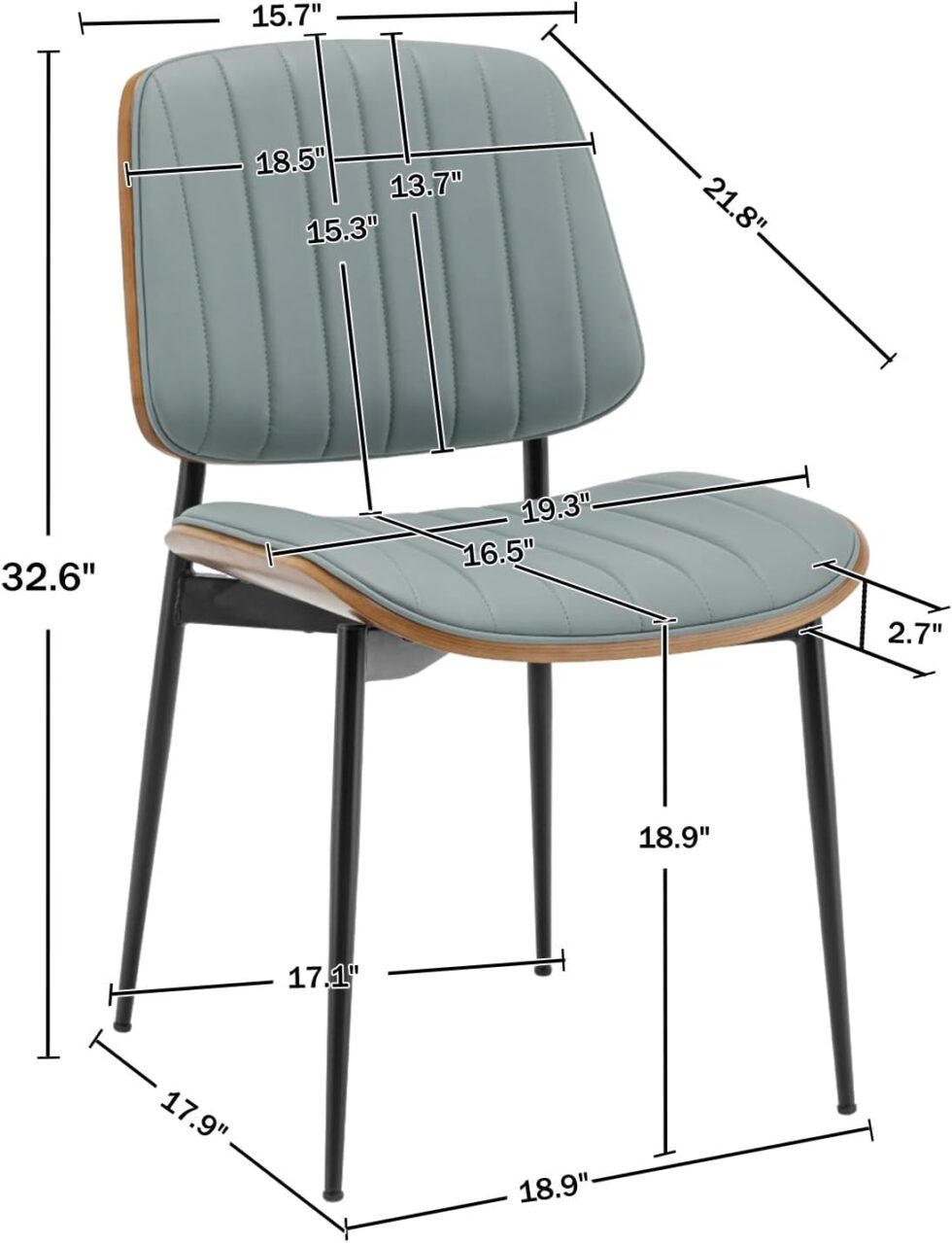 LUNLING Dining Chairs Set of 4 Mid Century Modern Retro Faux Leather Chair with Walnut Bentwood Upholstered Seat Metal Legs Chairs,Adjustable Foot for Kitchen Dining Room Chairs(Blue)