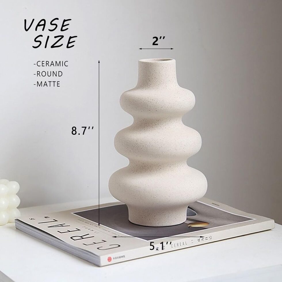 Ceramic Modern Dried Flower Vase, Off White Round Pampas Vase, Boho Home Decor for Centerpiece Wedding Dinner Table Party Living Room Office Bedroom, Housewarming Gift