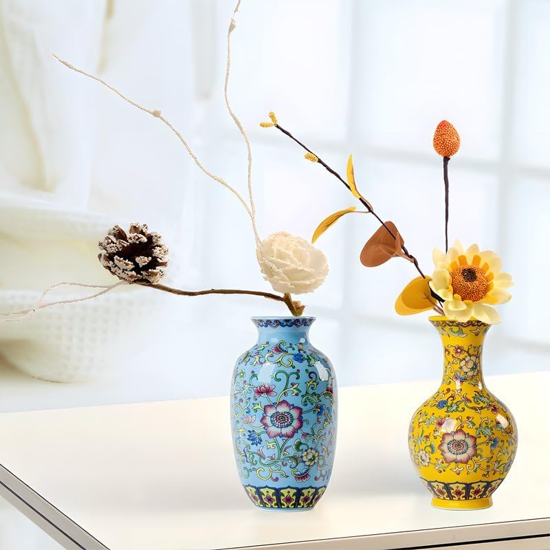 Qinlang 6 in Small Yellow Flower Vase for Home Decor, Ceramic Bud Vase for Flowers - Begonia Vase