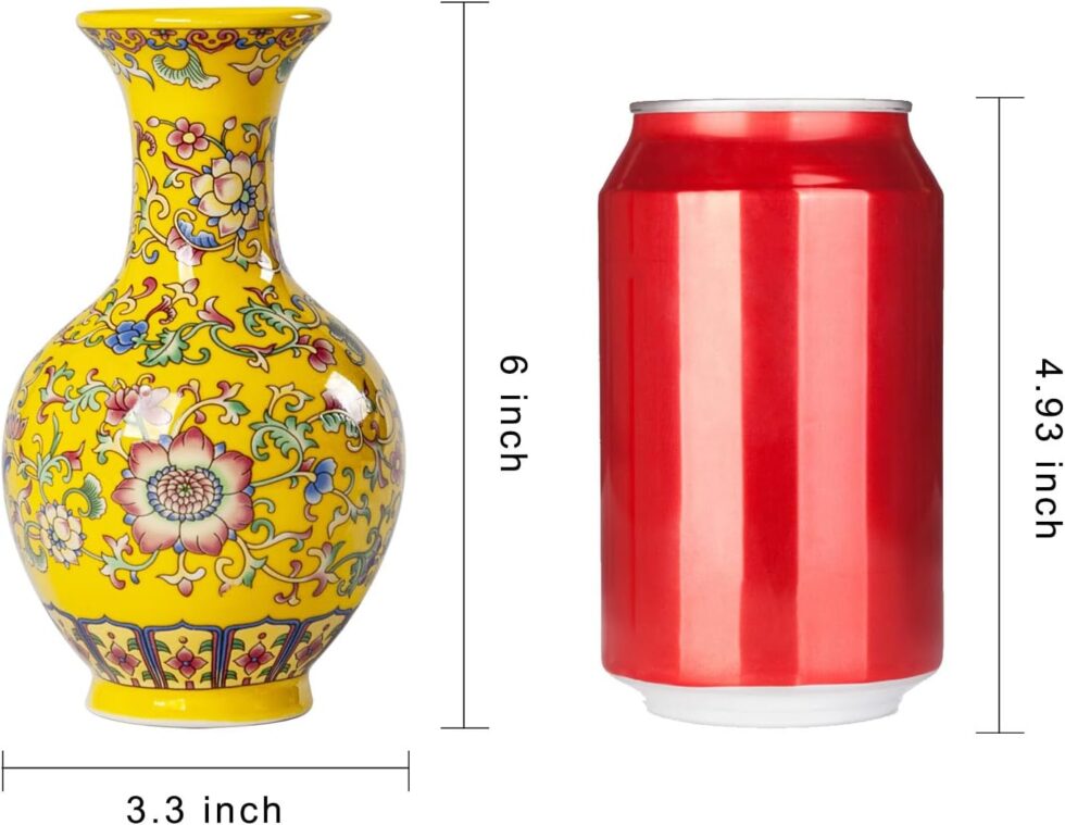 Qinlang 6 in Small Yellow Flower Vase for Home Decor, Ceramic Bud Vase for Flowers - Begonia Vase