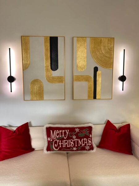 Black Gold Abstract Wall Art - Hand-Painted Geometric Line Spiral Duo Abstract Shapes Canvas Artwork Decor, Set of 2, 24 x 36 Inches, Framed Wall Art