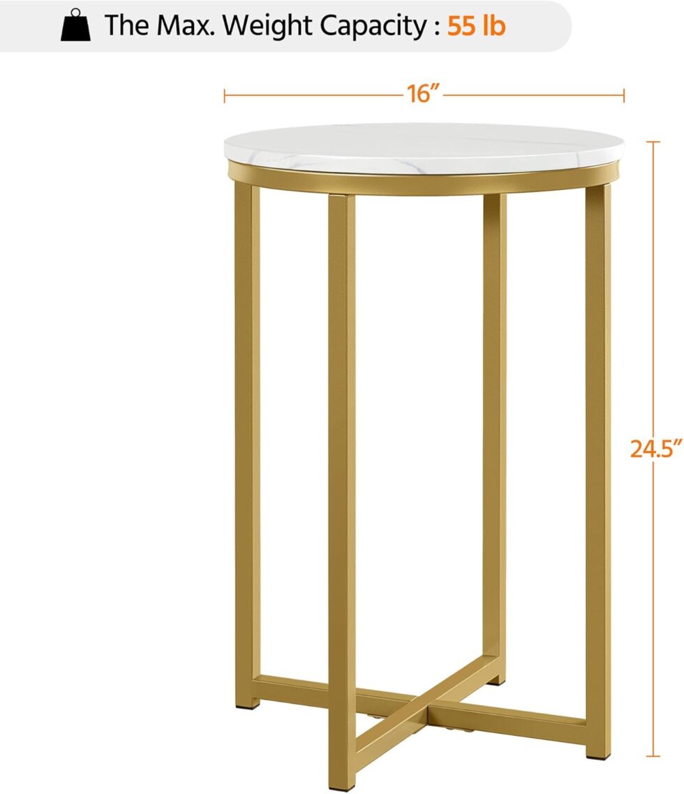 Yaheetech Round End Table Set of 2,16in Faux Marble Accent Table,Modern Side Table with Marble Top and Metal Frame,Small Coffee Table Telephone Table for Living Room/Small Space,Gold