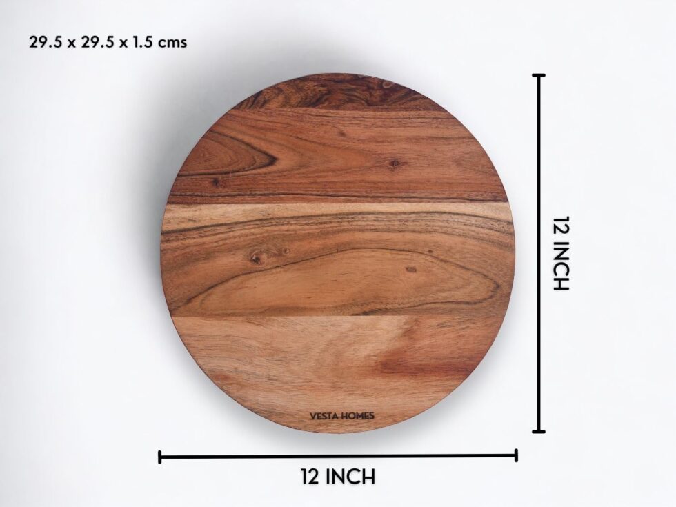 Wooden Round Cutting Board/Chopping, Serving Board, Platter for Vegetables, Fruits, Cheese, Pizza and Charcuterie | Natural Acacia Wood | 11.5*11.5 Inches | Handcrafted in India