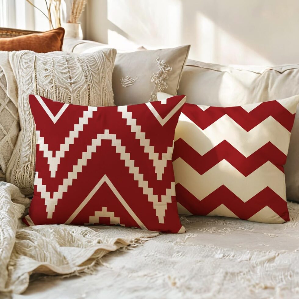 ULOVE LOVE YOURSELF Square Decorative Throw Pillows Cushion Covers Modern Geometry Print Home Pillowcases 18 X 18 Inch,4 Pack (Red)