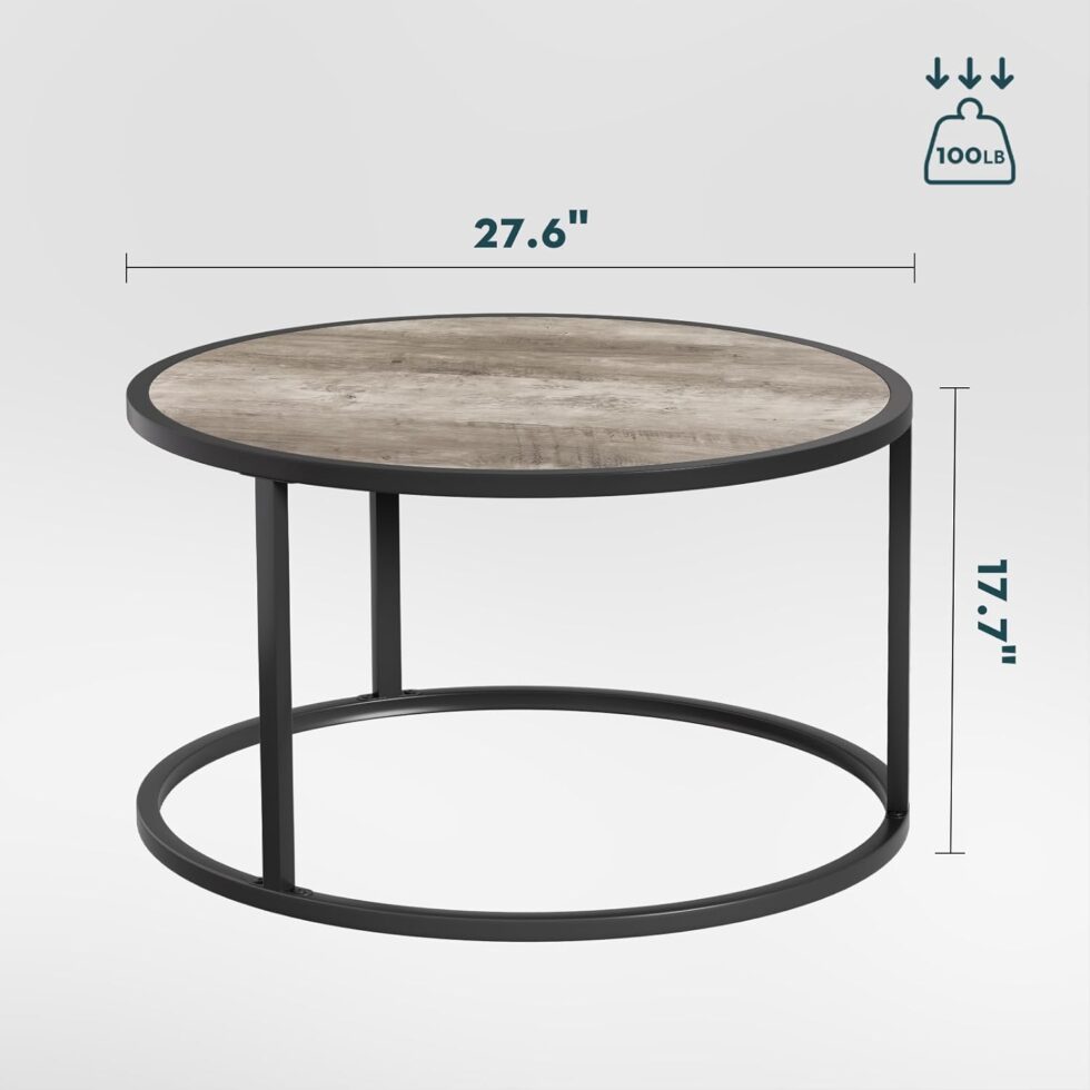 SAYGOER Small Round Coffee Table, Modern Coffee Tables for Living Room, Simple Center Table for Small Space Home Office Gardern, 27.6 × 27.6 × 17.7inch, Grey Wash