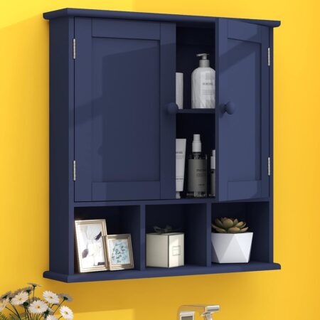 TaoHFE Blue Bathroom Cabinet,Bathroom Wall Cabinet with 2 Door Adjustable Shelves,Over The Toilet Storage Cabinet,Bathroom Cabinet Wall Mounted,Medicine...