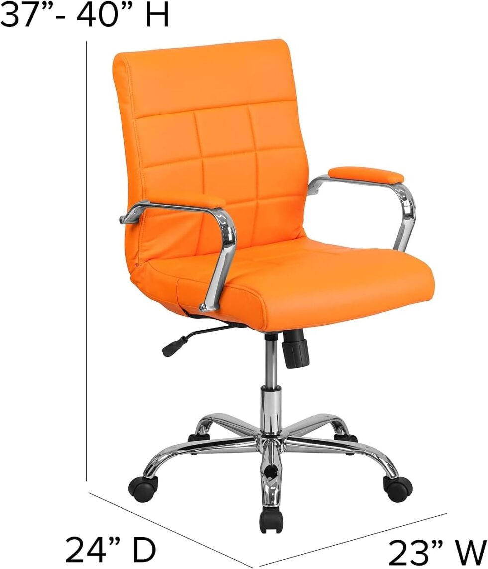 Flash Furniture Vivian Mid-Back Orange Vinyl Executive Swivel Office Chair with Chrome Base and Arms