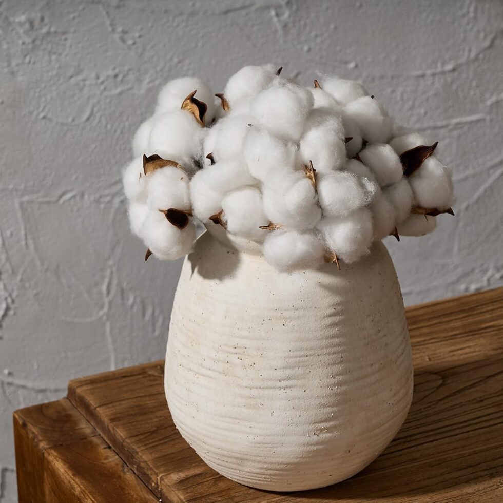 SIDUCAL Ceramic Rustic Farmhouse Vase | 7.3 Inch Pottery Decorative Flower for Home Decor | Sand Glaze Finish Boho Vase for Table, Living Room, Bathroom Decoration, Shelf Decor, Mantel, White
