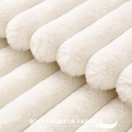 Pallene Faux Fur Plush Fall Throw Pillow Covers 18x18 Set of 2, Luxury Soft Fluffy Striped Decorative Pillow Covers for Sofa, Couch, Living Room, Cream White