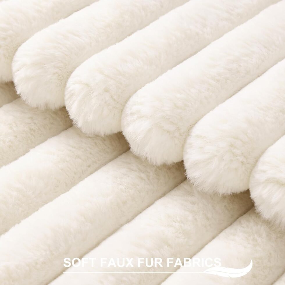 Pallene Faux Fur Plush Fall Throw Pillow Covers 18x18 Set of 2, Luxury Soft Fluffy Striped Decorative Pillow Covers for Sofa, Couch, Living Room, Cream White