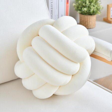 Decorative Throw Knot Pillow Ball for Home Chair Sofa Aesthetic Round Velvet Knotted Pillow Cushion (White, 8 inches)