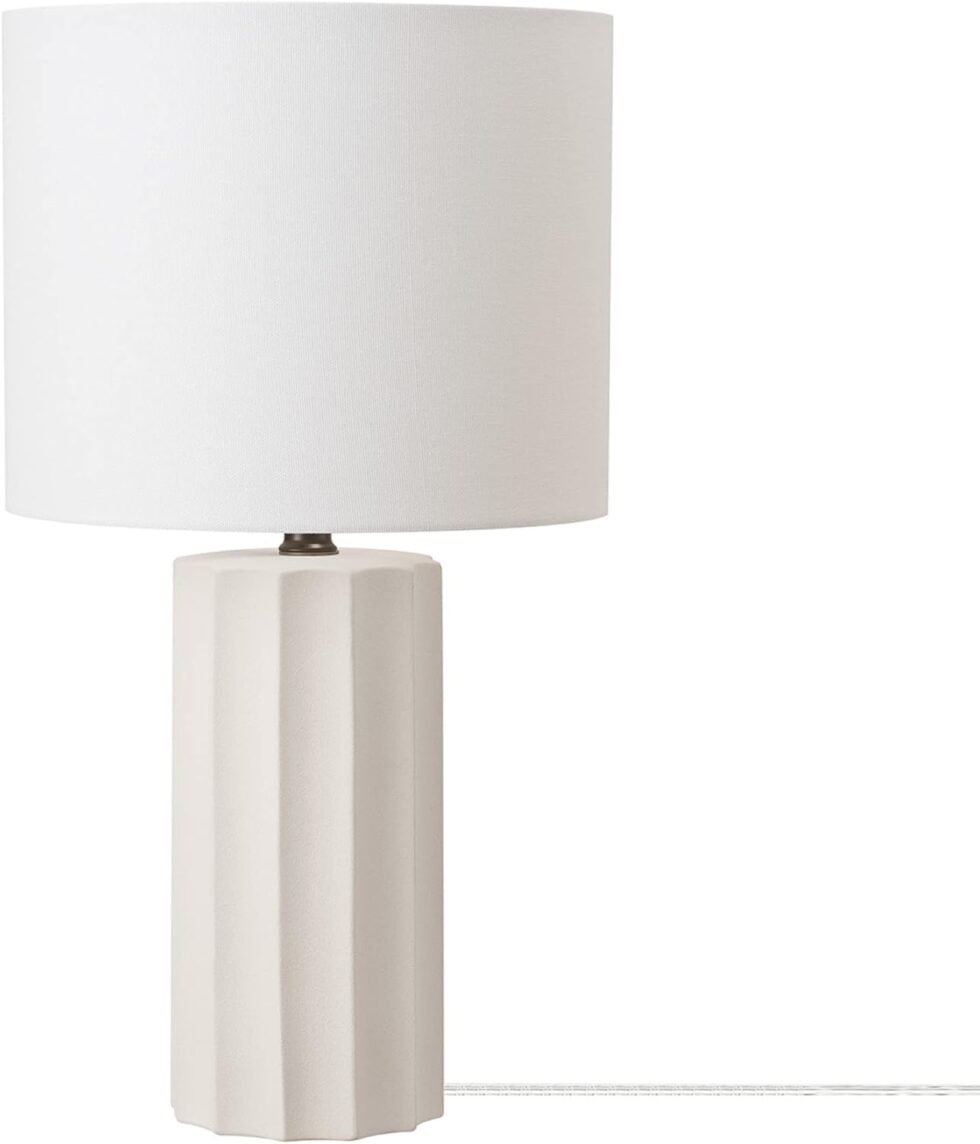 GLOBE Electric 65922 20" Table Lamp, Ribbed Concrete Finish, White Linen Shade