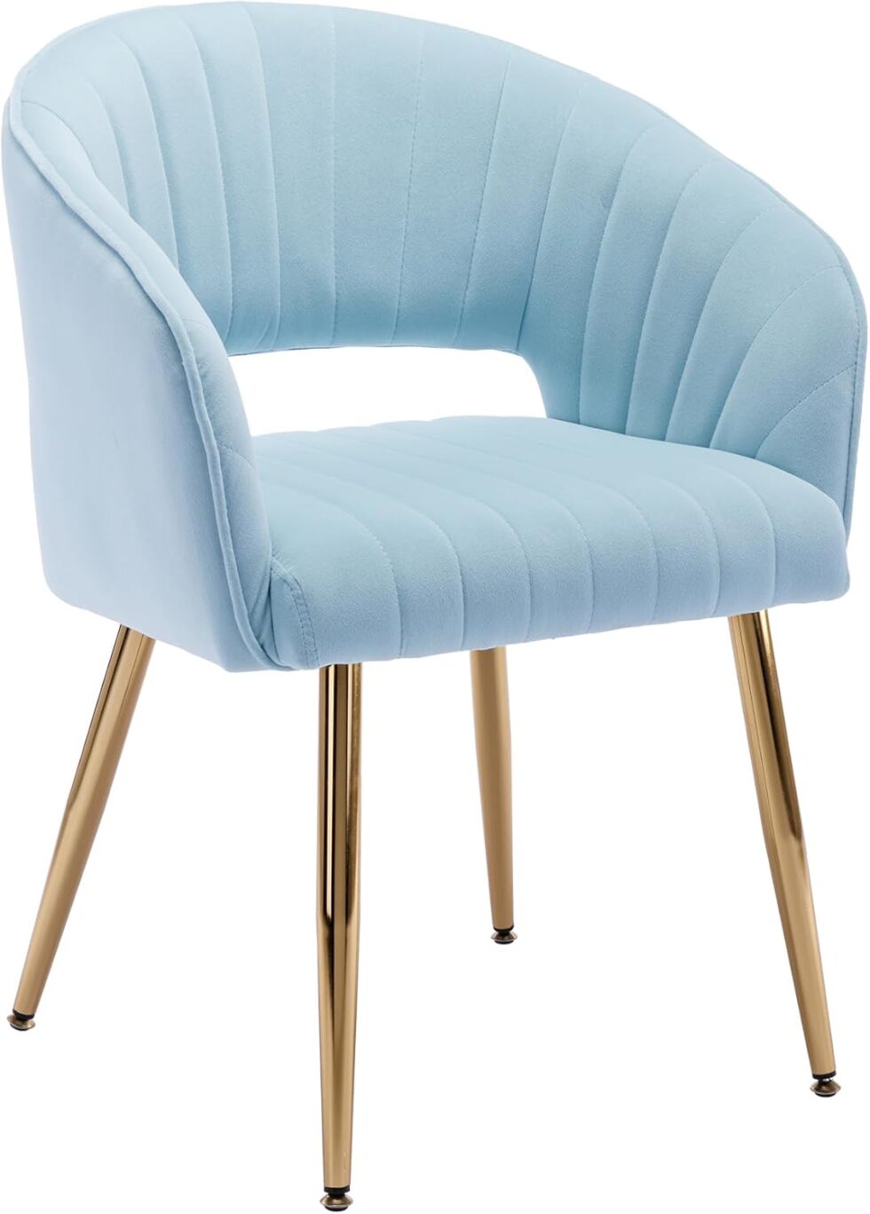 KCC Modern Velvet Desk Chair Accent Armchair Upholstered Tufted Chairs Dining Chairs, Tufted Vanity Chairs Side Chair with Gold Metal Legs for Dining Room Living Room Restaurant, 1 PC & Baby Blue