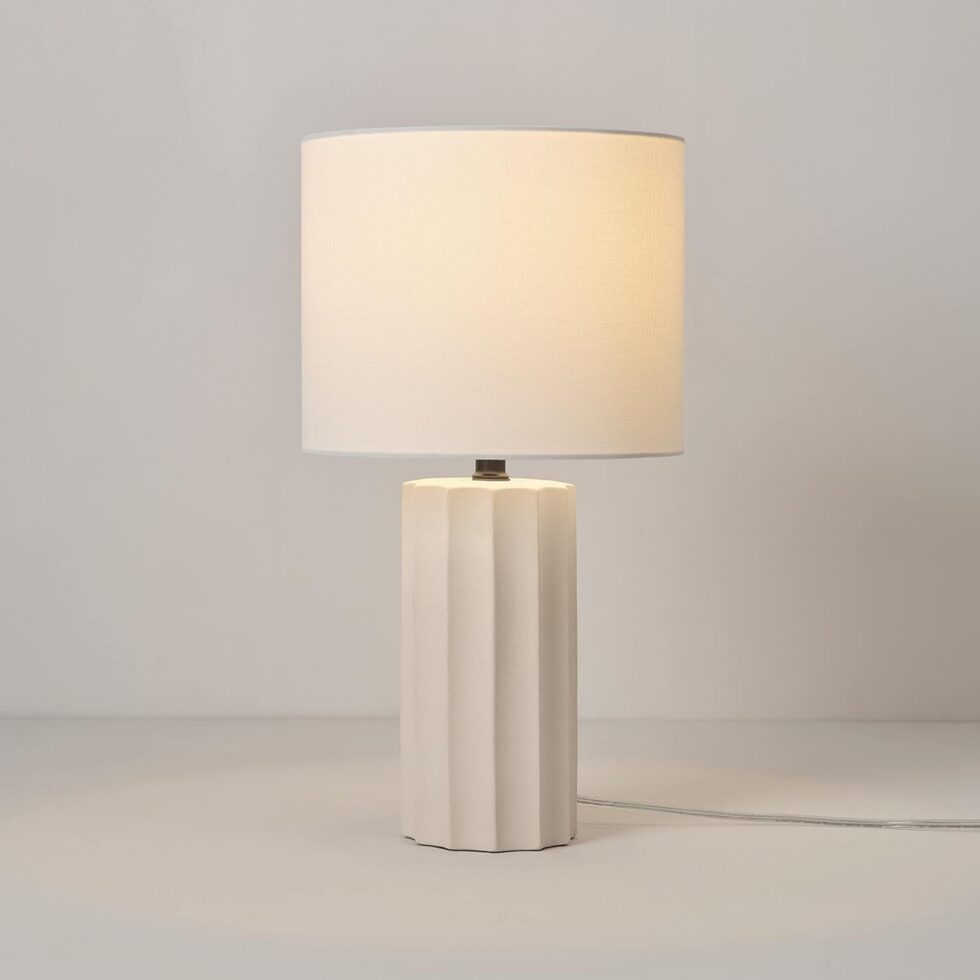GLOBE Electric 65922 20" Table Lamp, Ribbed Concrete Finish, White Linen Shade