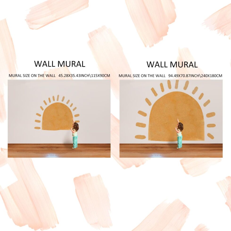 Large Fabric Watercolor Boho Half Sun Wall Decals Peel and Stick, Pastel Sunrise Wall Murals Stickers, Sunshine Wall Arch Art Decor for Kids Room Playroom Nursery Bedroom, 45.28" x 35.43"