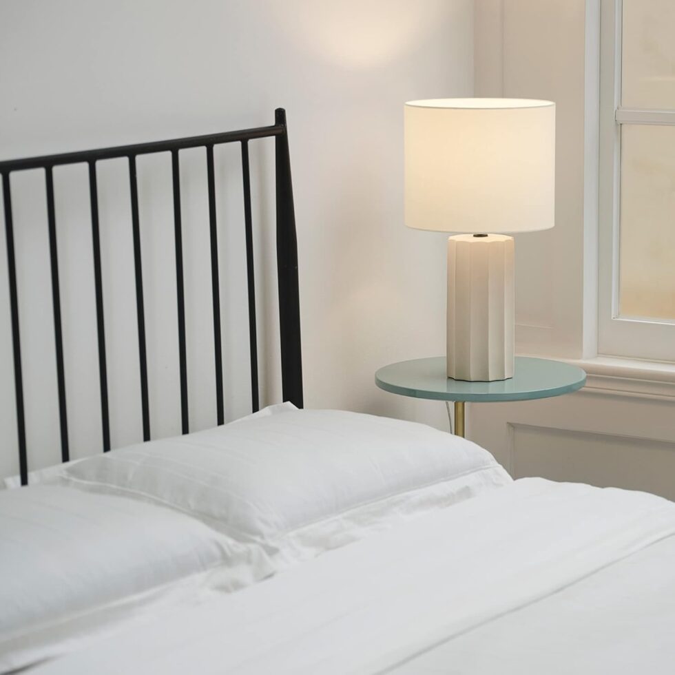 GLOBE Electric 65922 20" Table Lamp, Ribbed Concrete Finish, White Linen Shade