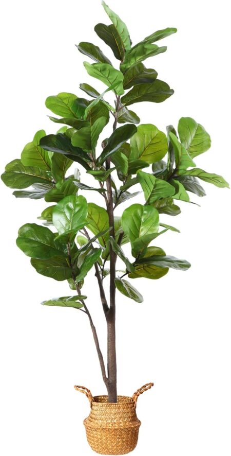 MOSADE Artificial Fiddle Leaf Fig Tree 65Inch Fake Potted Ficus Lyrata Plant with Handmade Seagrass Basket, Perfect Faux Plants Home Décor for Indoor Outdoor Office Porch Balcony Bedroom Bathroom Gift