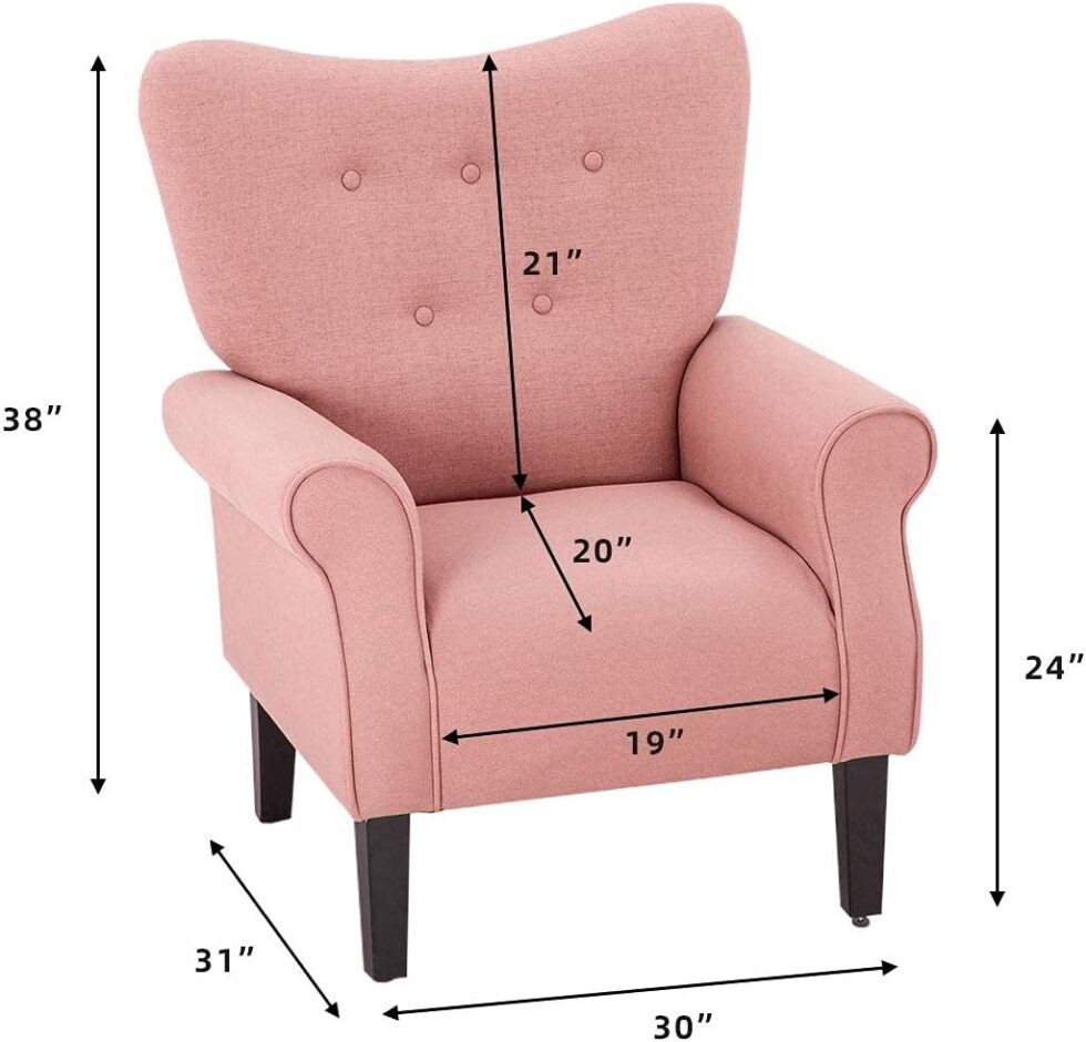 YOLENY Modern Accent Chair,High Back Armchair,Upholstered Fabric Button Single Sofa with Wooden Legs for Living Room,Bedroom,Club,Light Pink