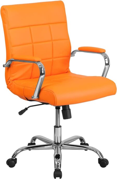Flash Furniture Vivian Mid-Back Orange Vinyl Executive Swivel Office Chair with Chrome Base and Arms
