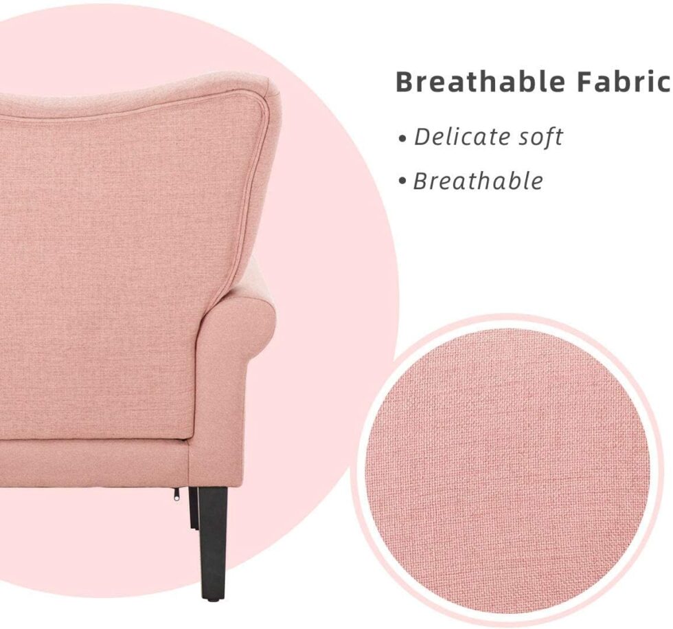 YOLENY Modern Accent Chair,High Back Armchair,Upholstered Fabric Button Single Sofa with Wooden Legs for Living Room,Bedroom,Club,Light Pink