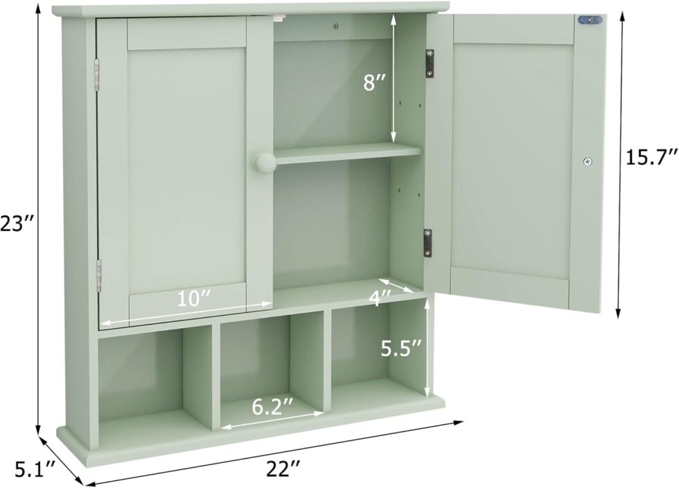 TaoHFE Blue Bathroom Cabinet,Bathroom Wall Cabinet with 2 Door Adjustable Shelves,Over The Toilet Storage Cabinet,Bathroom Cabinet Wall Mounted,Medicine...