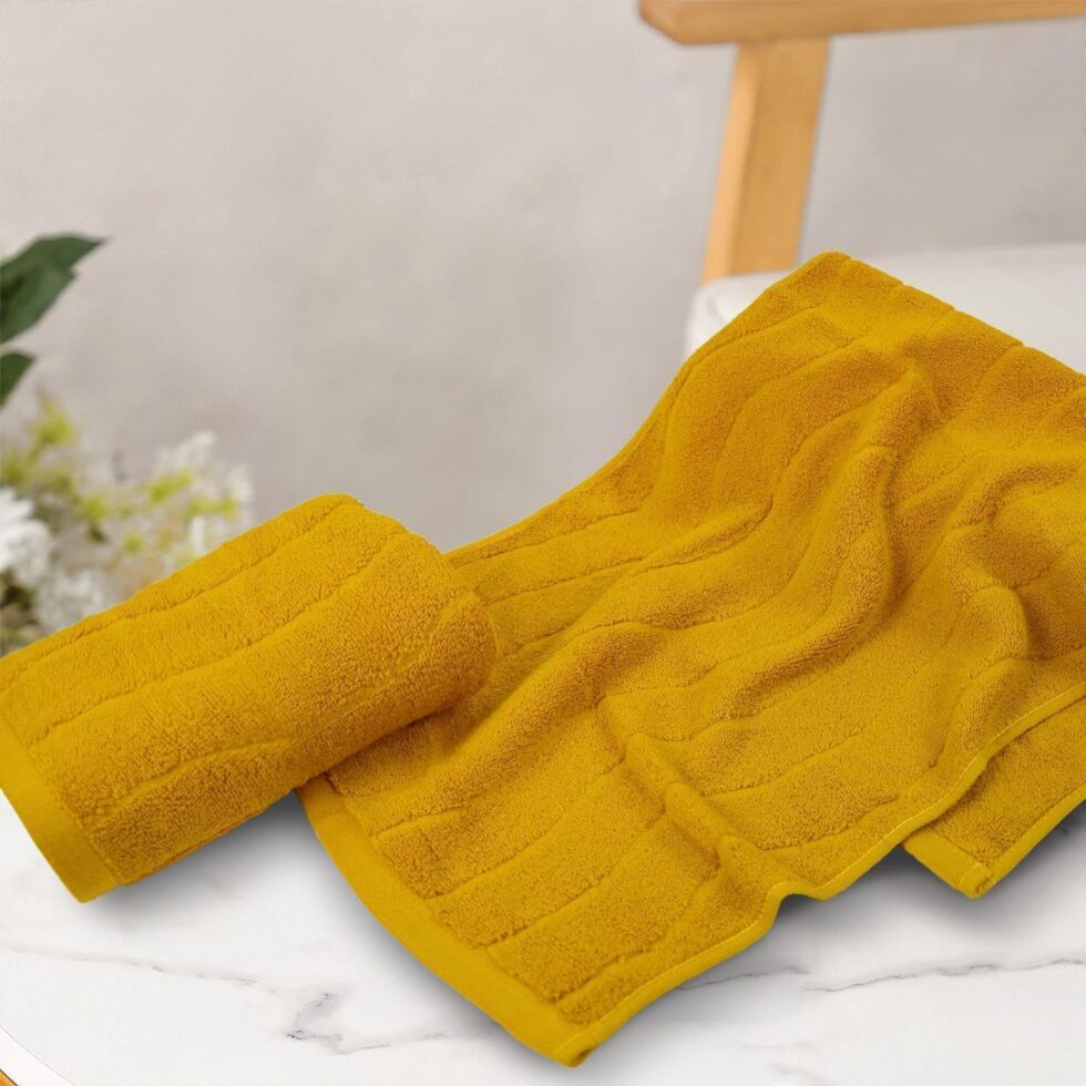 Jacquotha Wavy Striped Cotton Hand Towels, Set of 2, Dry Your Hand Instantly, 13x29 Inches, Mustard Fall Kitchen Bathroom Towel